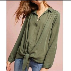 Anthropologie | Maeve Green Tuesday Shirt Tie Front | Perfect Condition 🎊HP 🎊